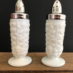 Vintage Westmoreland Milk Glass Grape Vine Pattern Salt and Pepper Shakers